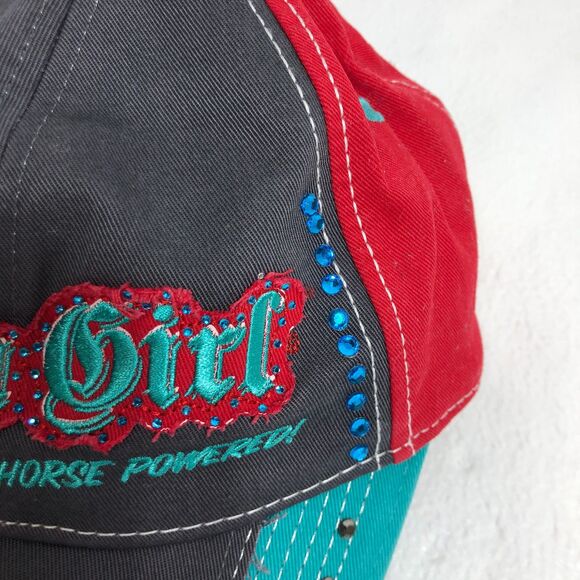 Farm Girl Womens Red Aqua Hat Cap with Rhinestones One Size - Picture 10 of 12
